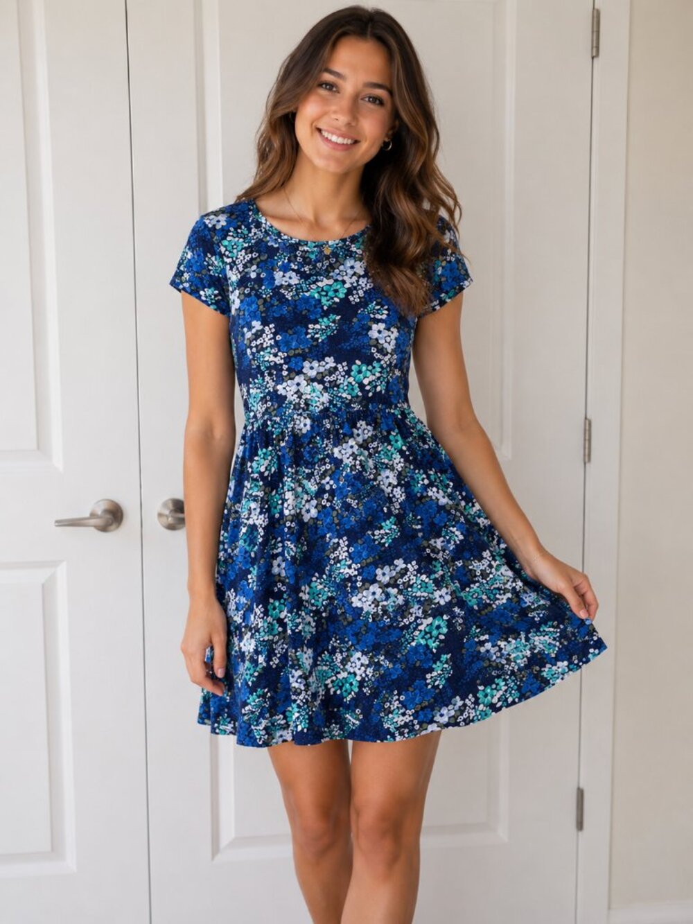 Old Navy Girls' Cotton Blue Floral Short Sleeve Dress size 14